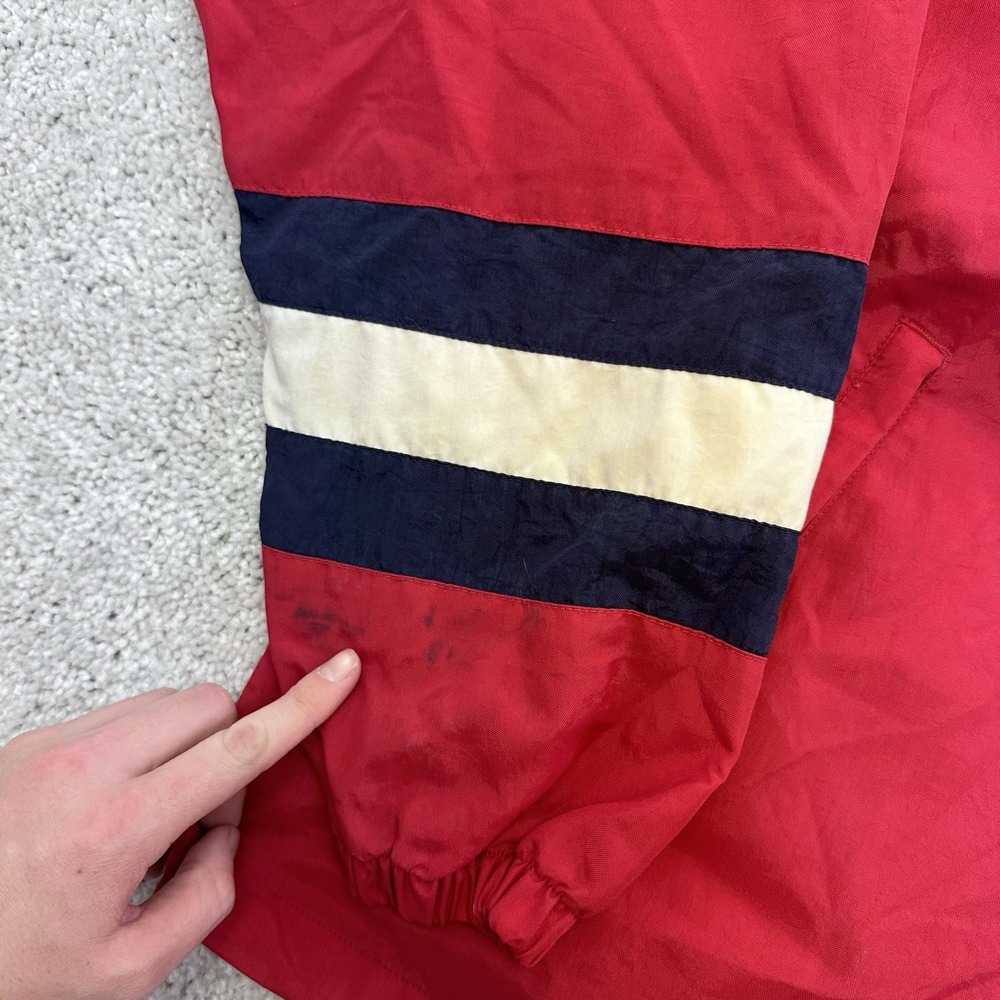 Vintage 90s Champion Nylon V-Neck Pullover Men's L Red Logo Windbreaker - Picture 6 of 11